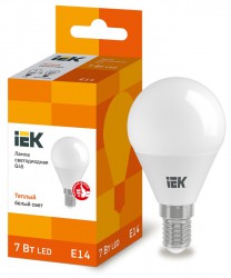 Лампа светодиодная ECO G45 шарообразная 7Вт 230В E14 3000К теплый белый IEK