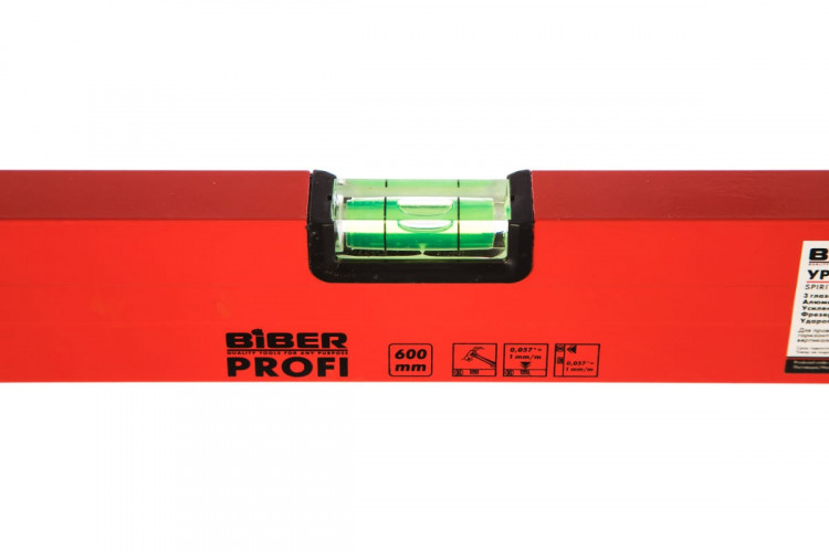 Уровень Бибер Профи алюминиевый ударопрочный 3 глазка, 60см (40342)
