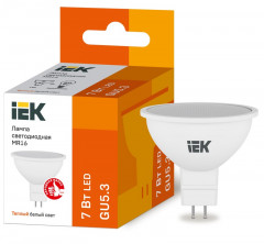 Лампа светодиодная MR16 софит 7Вт GU5.3 3000К теплый белый IEK