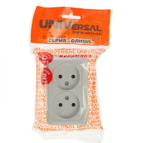 Розетка двухместная наружная Олимп, белая UNIVersal О0102 (без заземления)