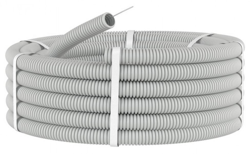 Труба гофрированная ПВХ 32мм с протяжкой легкая, серый бухта 25м CTG20-32-K41-025I IEK