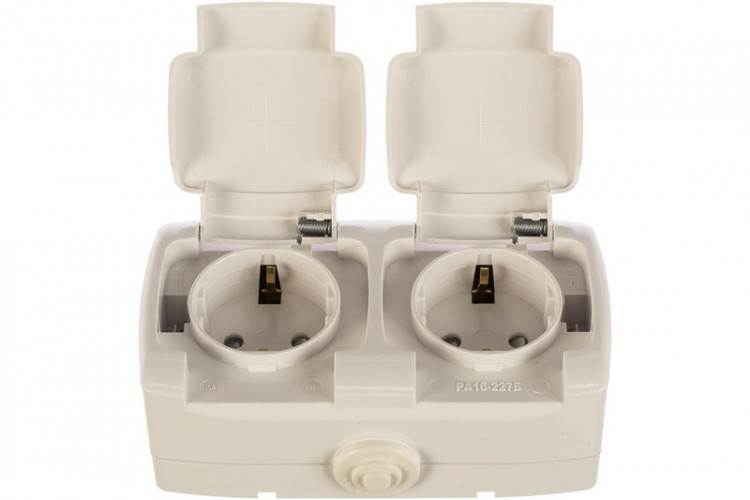 Розетка двухместная Рондо с защитной крышкой белая (с заземлением) RA16-227B-BI Schneider Electric