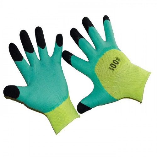 Перчатки прорезиненные зеленые #300 черные пальчики