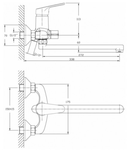 Смеситель для ванной одноручный, длинный излив, Haiba HB2216