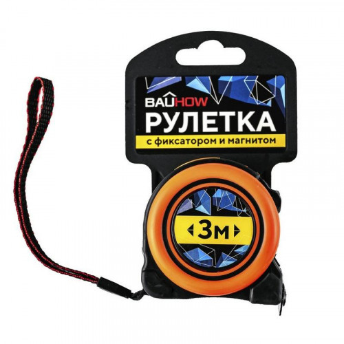 Рулетка обрезиненный корпус 3м*19мм с фиксатором и магнитом Bauhow 40750