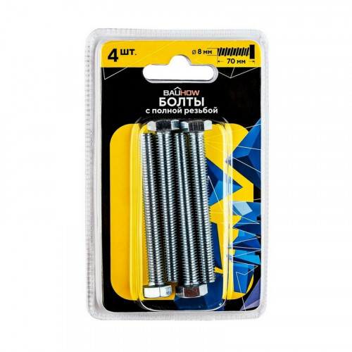 Болт шестигранный М8*70 оцинкованный DIN933 Bauhow, 4шт