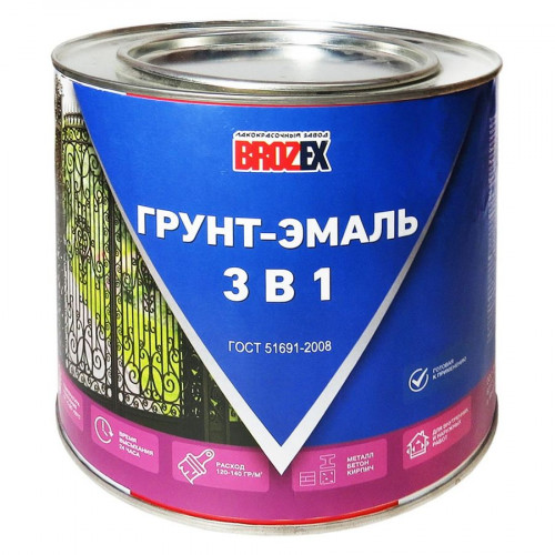 Грунт-эмаль по ржавчине 3 в 1 черная BROZEX, 2,5кг