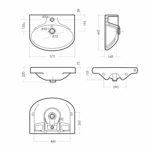 Умывальник Самарский 575х445х220мм, без крепления SANITA