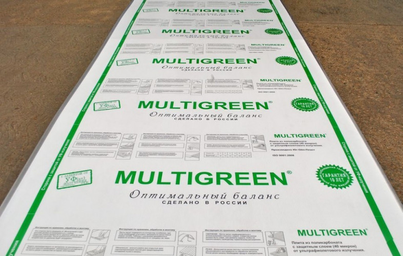 Сотовый поликарбонат 4мм Прозрачный 2,1х6м пленка с 1 стороны Мультигрин 0.47кг/м2