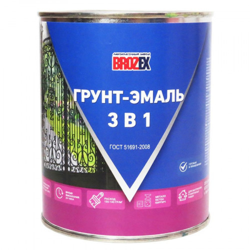 Грунт-эмаль по ржавчине 3 в 1 серая BROZEX, 1кг