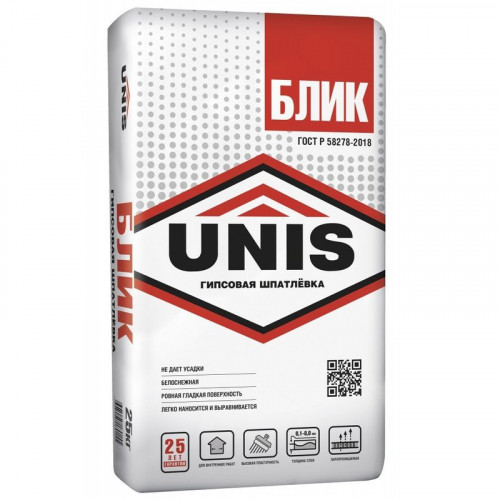Шпаклевка гипсовая Unis Блик универсальная, слой до 8мм, 18кг