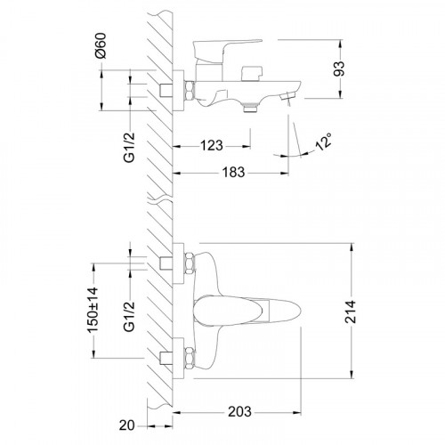 Смеситель для ванны короткий излив настенный Hepo LeMark LM0214C