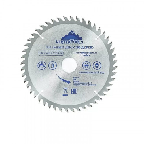 Диск пильный по дереву 180х22(20)мм, 48 зубов, Vertextools 180-48-22