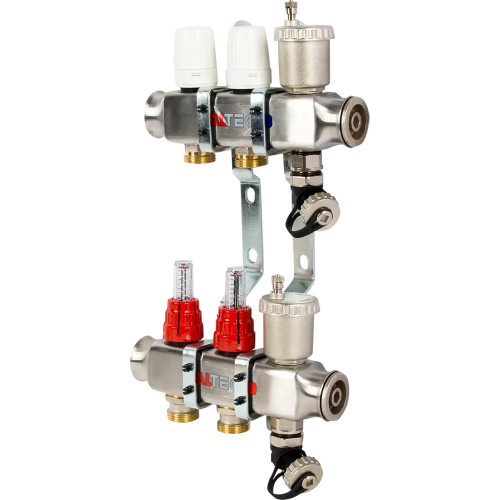 Коллекторная группа 1"х 2 выхода евроконус 3/4", с расходомерами Valtec VTc.586.EMNX.0602