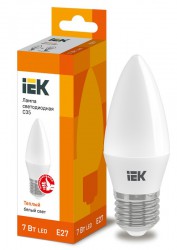 Лампа светодиодная ECO С35 свечеобразная 7Вт 230В E27 3000К теплый белый, LLE-C35-7-230-30-E27 IEK