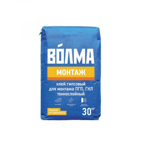 Клей гипсовый для ПГП и ГКЛ Волма Монтаж, 30 кг