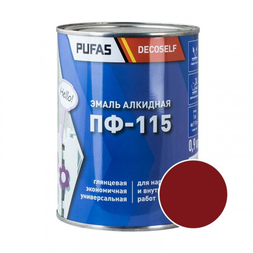 Эмаль ПФ-115 вишневая Decoself Pufas, 0,9кг