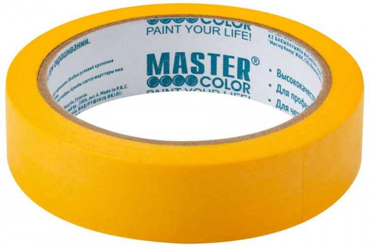 Лента малярная Master Color 24мм x 25м золотистая, термостойкая, УФ защита, 30-6122