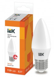 Лампа светодиодная ECO С35 свечеобразная 9Вт 230В E27 3000К теплый белый IEK
