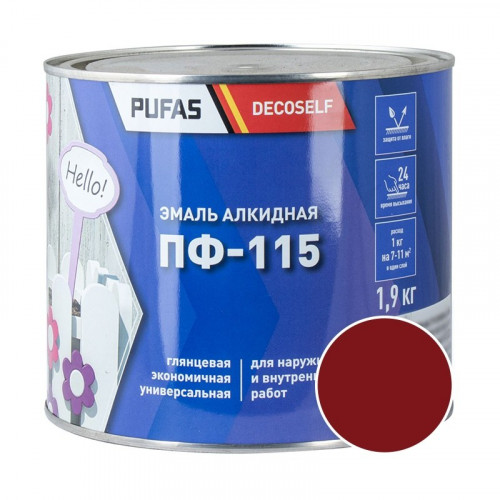 Эмаль ПФ-115 вишневая Decoself Pufas, 1,9кг