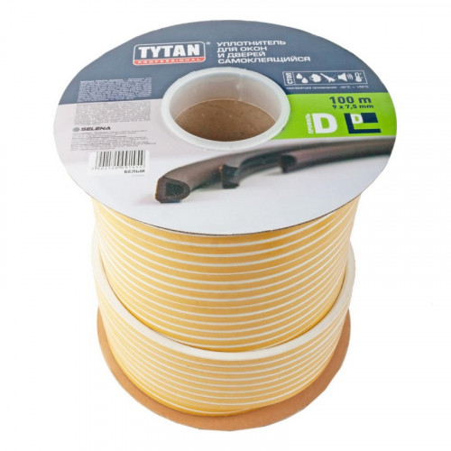 Уплотнитель самоклеящийся D100 9х7,5мм, белый Tytan 100м