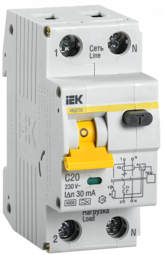 Выключатель автоматический дифференциальный С 20А АВДТ32 IEK