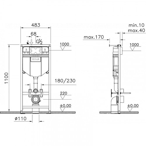Комплект унитаза с инсталляцией Norm Fit 9773B099-7207 Микролифт Vitra