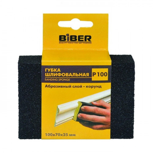 Губка шлифовальная Р100 4-х сторонняя 100*70*25мм Бибер 70673