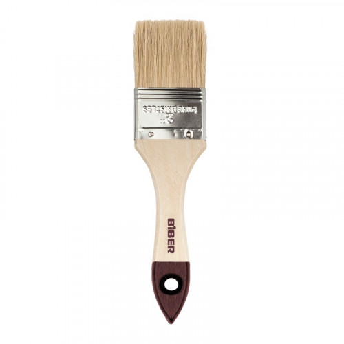 Кисть плоская 50мм, натуральная щетина, деревянная ручка, Стандарт Бибер 31124