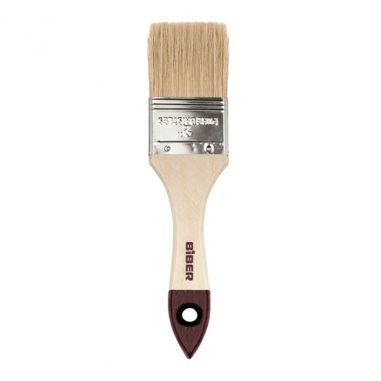 Кисть плоская 50мм, натуральная щетина, деревянная ручка, Стандарт Бибер 31124