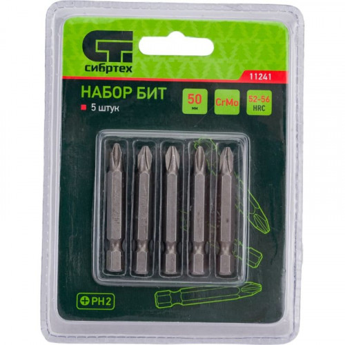 Насадка-бита PH 2х50мм, 5шт CrMo Сибртех 11241