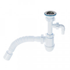 Сифон с гибкой трубой 1 1/2х40 С0310 40х50мм с отводом для стиральной машины Ани Пласт