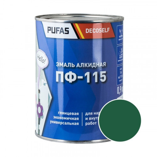 Эмаль ПФ-115 зеленая Decoself Pufas, 0,9кг