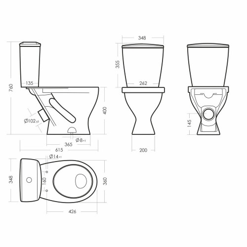 Унитаз-компакт Эталон стандарт 615x360x760мм, косой выпуск SANITA
