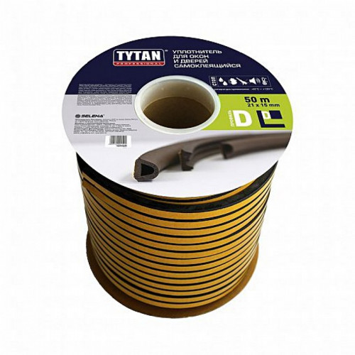 Уплотнитель самоклеящийся D50 21х15мм, черный Tytan 50м