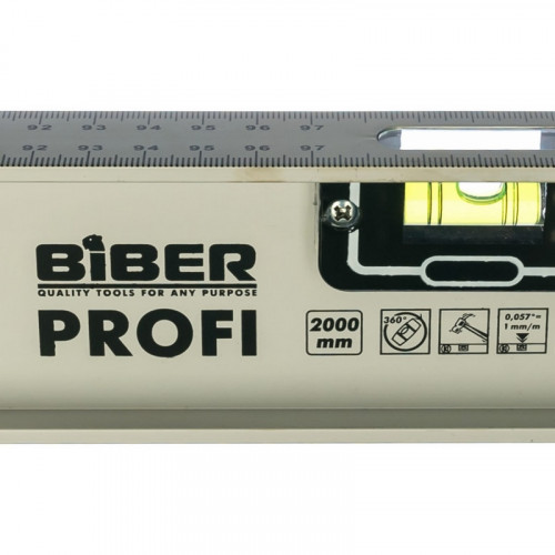 Уровень Бибер Профи алюминиевый двутавровый ударопрочный 3 глазка, 200см (40307)