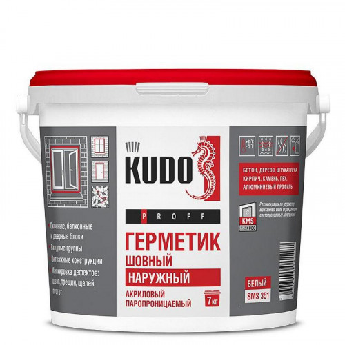Герметик шовный Kudo SMS-35X Proff акриловый паропроницаемый наружный белый 7 кг