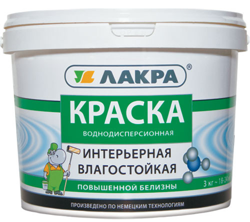 Краска ВД интерьерная влагостойкая повышенной белизны ЛАКРА 3 кг