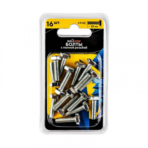 Болт шестигранный М6*20 оцинкованный DIN933 Bauhow, 16шт
