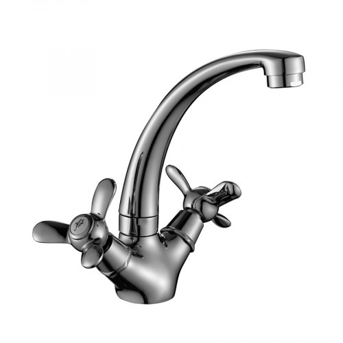 Смеситель для кухни двуручный поворотный высокий излив ROSSINKA Q02-64