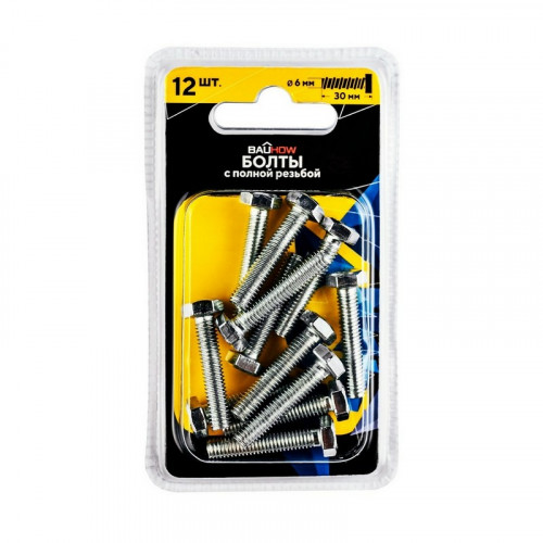 Болт шестигранный М6*30 оцинкованный DIN933 Bauhow, 12шт