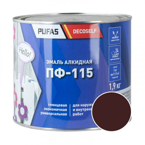 Эмаль ПФ-115 коричневая Decoself Pufas, 1,9кг