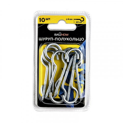 Шуруп-полукольцо 4х40/60 оцинкованный 10шт в блистере Bauhow