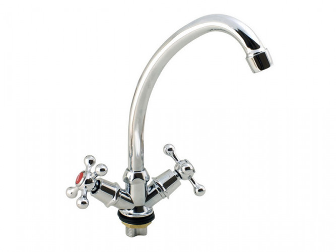 Смеситель для кухни двуручный, гайка, керамическая кран-букса 1/2"