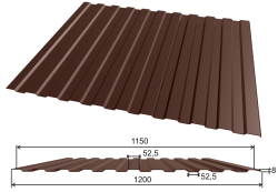 Профлист (профнастил) С8 ral 8017 коричневый шоколад 0,45х1200х2000