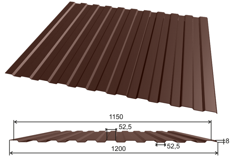 Профлист С-8 8017 коричневый шоколад 0,45х1200х2000