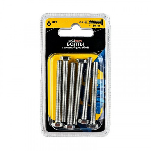 Болт шестигранный М6*60 оцинкованный DIN933 Bauhow, 6шт