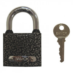 Замок навесной чугун цилиндровый механизм, автомат, личинка латунь, 3 ключа, 75*100*26мм, дужка 12мм