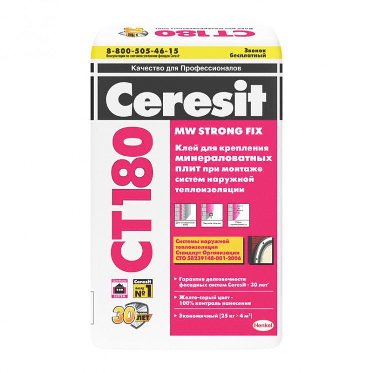 Клей Ceresit СТ 180 для минераловатных плит, 25 кг
