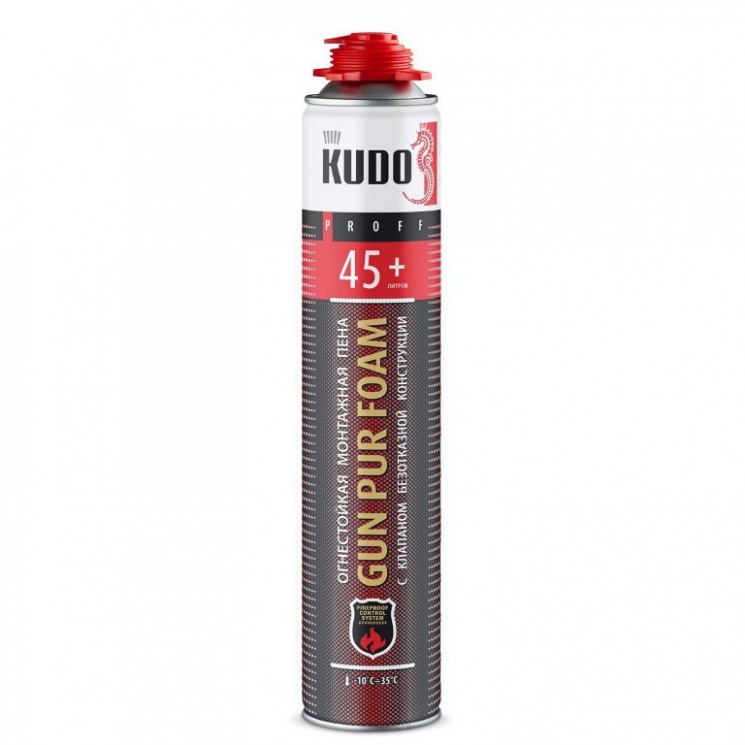 Пена монтажная огнестойкая всесезонная KUDO Proff 45 Fireproof (до -10) 1000мл/900гр